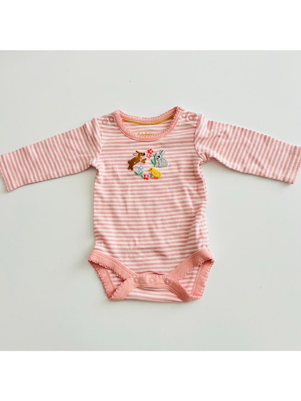 Baby Boden long sleeve stripe onesie bodysuit rabbit chick pink white